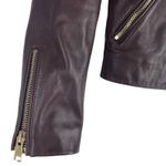 Reiss  Leiya Lamb Leather Moto Jacket In Berry Brownish Red Size 4 Photo 7