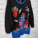 Yarnworks Vintage  Christmas Sweater Womens Size M Black Beaded Presents Candy Photo 1