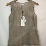H by Halston NEW NWT H HALSTON Shell Eyelash Fringe Beige Tan Sleeveless Geometric Tank Top Photo 1
