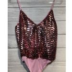 H:ours  Metallic Pink Sequin ‘Mila’ Bodysuit Women Small Photo 1