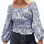 Lost + Wander NWT  Blue Leopard Size Medium Women Long Sleeve‎ Square Neck Top Photo 0