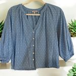 Badgley Mischka Women's Medium Pastel Blue Swiss Dot Cotton Puff Sleeve Blouse Photo 0