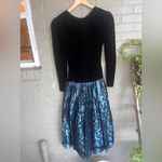Jessica McClintock VINTAGE Black Velvet Bodice Taffeta Blue Skirt 4 Photo 1