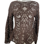 & Other Stories & Other Stories Women Brown Crochet Lace Open Sheer Peplum Knit Blouse Top Sz S Photo 0