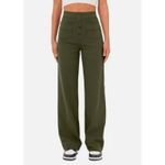 Halara High Waisted Straight Leg Button Pants XS Olive Green Forest Night NWT Photo 8