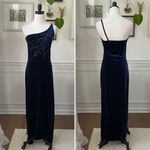 Vintage 90s Pulse Sapphire Blue Stretchy Velvet One Shoulder Gown M Blue Size M Photo 1