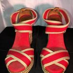 Tory Burch Adonis Red & Tan Wedge Platform Espadrilles Open Toe Size 7 Photo 1