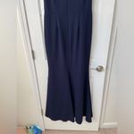 XScape  Women's Long Crepe Over-The-Shoulder Ruffle Gown Navy size 14 NWT Photo 6