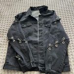 Oversized Black Chained Grungy Denim Jacket Photo 5