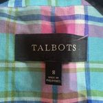 Talbots Madras Plaid Double Button Sunshine Linen Blend Blazer Size 8 Blue Pink Photo 7