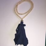 Elegant Beaded Boho Necklace with Navy Fabric Tassel Blue Photo 5