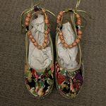 🦋New Women Floral Pattern Bead Decor Ankle Strap Flats, Fabric Fashion Flats Size 8 Photo 1