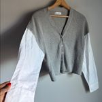 Naadam Gauze Mixed Media Cardigan XS Gray Photo 6