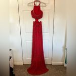 Red Beaded Rachel Allan Long Prom Dress Size 6 Photo 2