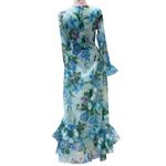 Vintage 70s Long Blue Floral Gown Avalon Classics Size 12 Maxi Long Sleeve Dress Photo 2