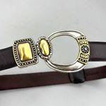 Chico's Black Leather Belt With Silver & Gold Decorative Buckle S/M Photo 0