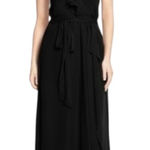 Nouvelle Amsale Black Halter Neck Erica Ruffle Maxi Dress Size MEDIUM Chiffon Photo 1
