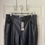 ZARA  Black Faux Leather 90’s Wide Leg Moto Pants Size 14 NWT Photo 4