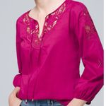 White House | Black Market WHBM Midnight Orchid Floral Cutout Embroidered Blouse sz small EUC Photo 0