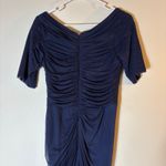 Tadashi Shoji Asymmetric Ruched Sleeve Gown Mesh Indigo/Navy Size Small Photo 6