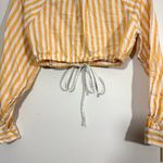 Free People Yellow White Cropped Striped Button Down Shirt Photo 7