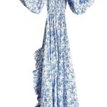 Caroline Constas Yara Blue Toile Floral Off Shoulder Puff Sleeve Maxi Dress S Photo 3