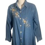 Denim Jazz Maxi Shirt Dress Ladies Sz Medium Embroidered 1990s Blue Photo 1