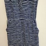 Banana Republic  Striped Midi Dress V-Neck Curved  Hem Pockets Navy White‎ Photo 5