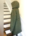 Ralph Lauren  Olive Green Quilted Diamond Riding Coat w Removable Hood Large Photo 5