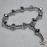 Source Unknown Sparkling Bright Silver Tone Starfish Charm Beaded Stretch Bracelet Like New Photo 0