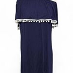 Cider NWT Off Shoulder Pom Pom Ruffle Dress Navy Blue XL Photo 0