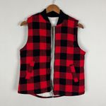 Thread and Supply  Vest Womens Small Red Black Buffalo‎ Plaid Sherpa Lined Zip Up S Photo 7