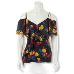 Diane Von Furstenberg  Floral Cold Shoulder Blouse | Ruffle Detail | Size Small Photo 2