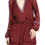 Paige  size Small Mini Dress Cherry Red Shanti Long Sleeve Polka Dot Embroidered Photo 0