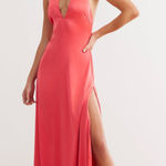 Lexi Clothing The Bali Maxi Dress Size 6 Pink Satin Lace Up Back Plunge Cocktail Photo 0