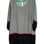 Umgee  Teal Pink Navy Long Sleeve Mini Shift Dress Boatneck XL Boho Lagenlook Photo 0