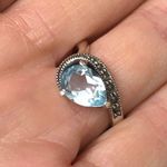 None Aquamarine & Marcasites Sterling Silver Ring 6 3/4 Photo 8