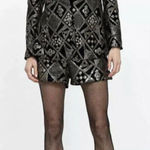 ZARA  BLACK BLAZER VELVET EMBROIDERED GOLD SEQUINS COAT JACKET TRINNY - Large Photo 0