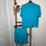 Aerie Teal Blue Pajama Set Top Large Shorts Medium Button Up Lounge Sleep Photo 3