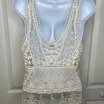Poof! Boho One Button Closure Sheer Crochet Lace Sleeveless Top Cream Size Large Photo 5
