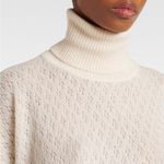 Chloé Pointelle Wool Alpaca Silk Turtleneck Sweater Iconic Milk Cream Size Small Photo 15