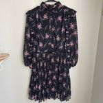 Monique Lhuillier ML Black Floral Ruffle Pleated Dress (Size 10) Photo 1