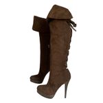 Bebe Brown Suede Over the Knee High Heel Boot with Back Lace-Up Festival Boho 8B Photo 1