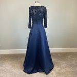 XScape  Lace and Satin Long Sleeve A-Line Evening Gown Blue Size 4 Formal Dress Photo 5