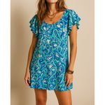 LuLu B sz S Womens Blue Scoop Neck Flutter Sleeve Knee Length Dress Resort Boho Photo 1
