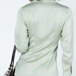 Princess Polly  Sari Green Satin Long Sleeve Collared Mini Dress 6 Photo 3