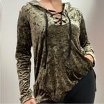 Juicy Couture  Y2K Olive Green Crushed Velvet Hoodie Girlie Metallic Oversized XS Photo 1