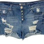 Elan Womens Shorts Size M Light Wash Denim Distress High Rise Button Fly Stretch Photo 0