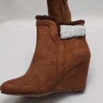 Bella Marie Sahara Ankle Bootie Women's 7 Brown Suede Wedge Heel Fur Trim Shoes Photo 1