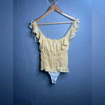 Lulus  Sweetest Frills Yellow Print Tie-Strap
Smocked Bodysuit Photo 3